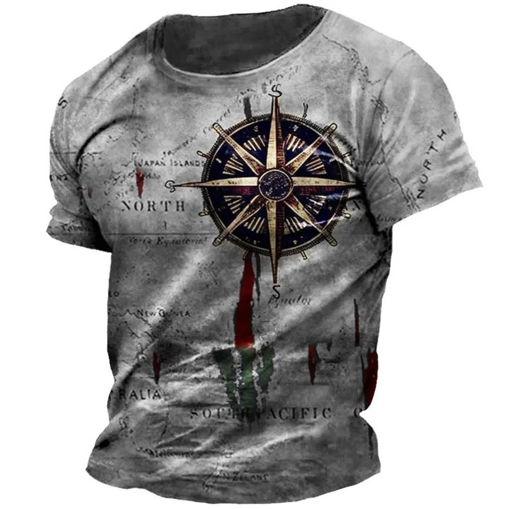 Vintage Men's T-shirt Summer Short Sleeve O-neck 3D Anchors Print Top Tee Shirt Oversized Men's Clothing Casual Streetwear