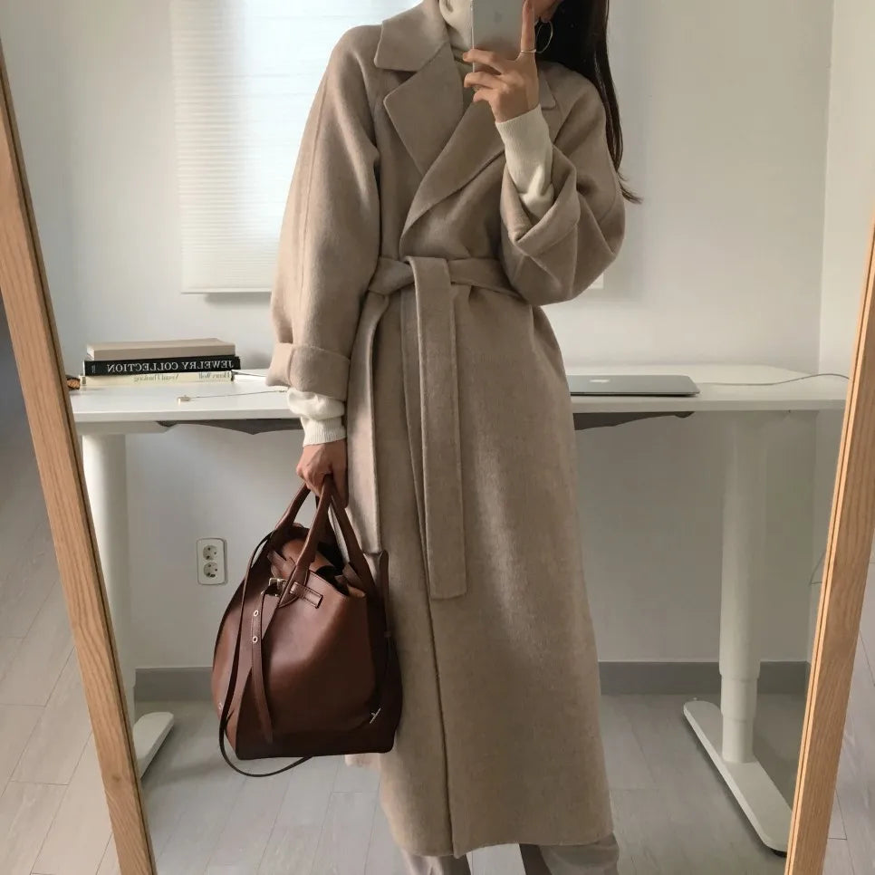 2025 Fall and Winter Women's Tweed Jacket Korean Fashion Commuter Luxury Solid Colour Thickened Oversized Loose Long Coats Women