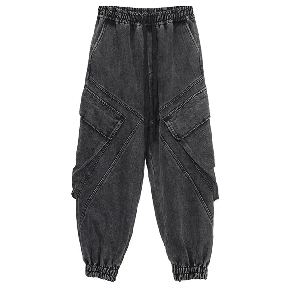 2025 Baggy Jeans Men Punk Hip Hop Black Grey Denim Sweatpants Washed Vintgae Street Casual Cargo Pants Pantalones Hombre