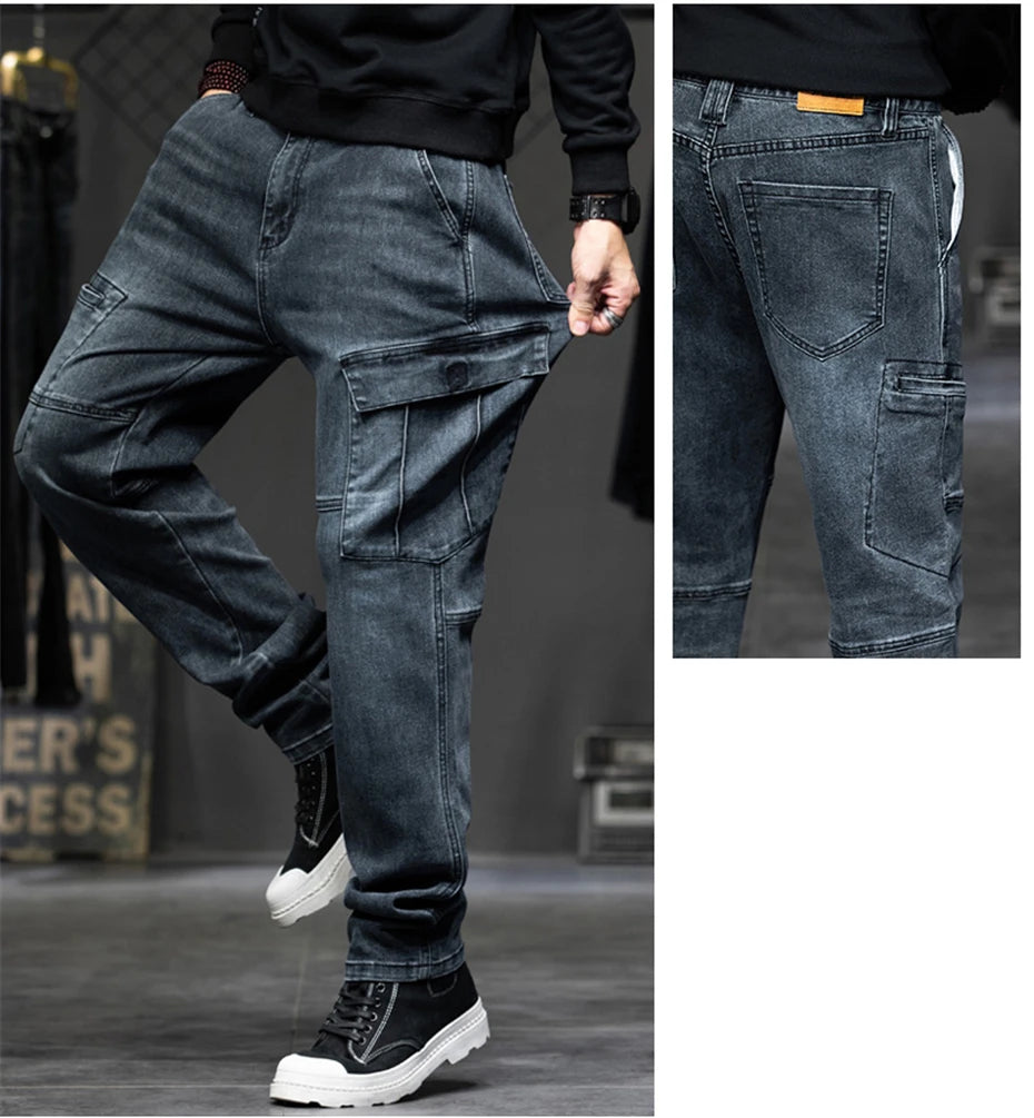 Baggy Jeans Men Plus Size 40 44 Denim Pants Fashion Pockets Cargo Jeans Pants Streetwear Loose Trousers Male Big Size Bottoms