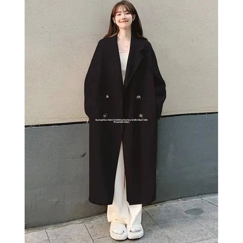 Women's Woolen Coat Hot Sale Of The Season Autumn Winter New Style Versatile Korean Style Medium Length Long Sleeve Elegant C...