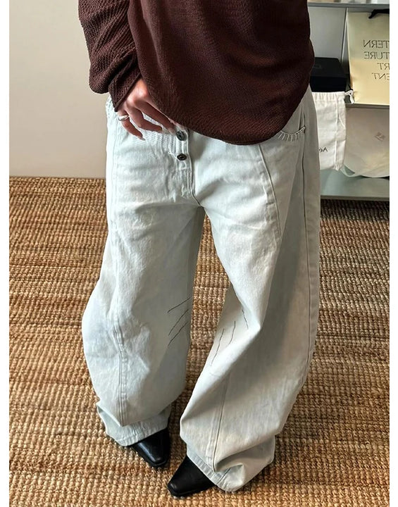 Women's Blue Baggy Y2k Boyfriend Jeans Vintage Grunge Emo Wide Jean Pants Harajuku Oversize Denim Trousers Alternative Clothes