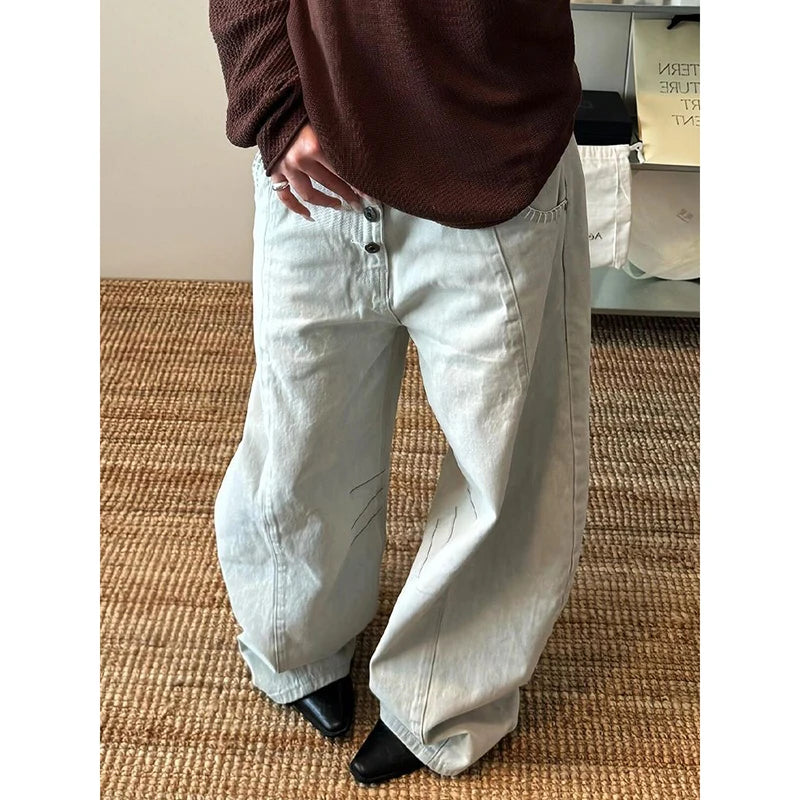 Women's Blue Baggy Y2k Boyfriend Jeans Vintage Grunge Emo Wide Jean Pants Harajuku Oversize Denim Trousers Alternative Clothes