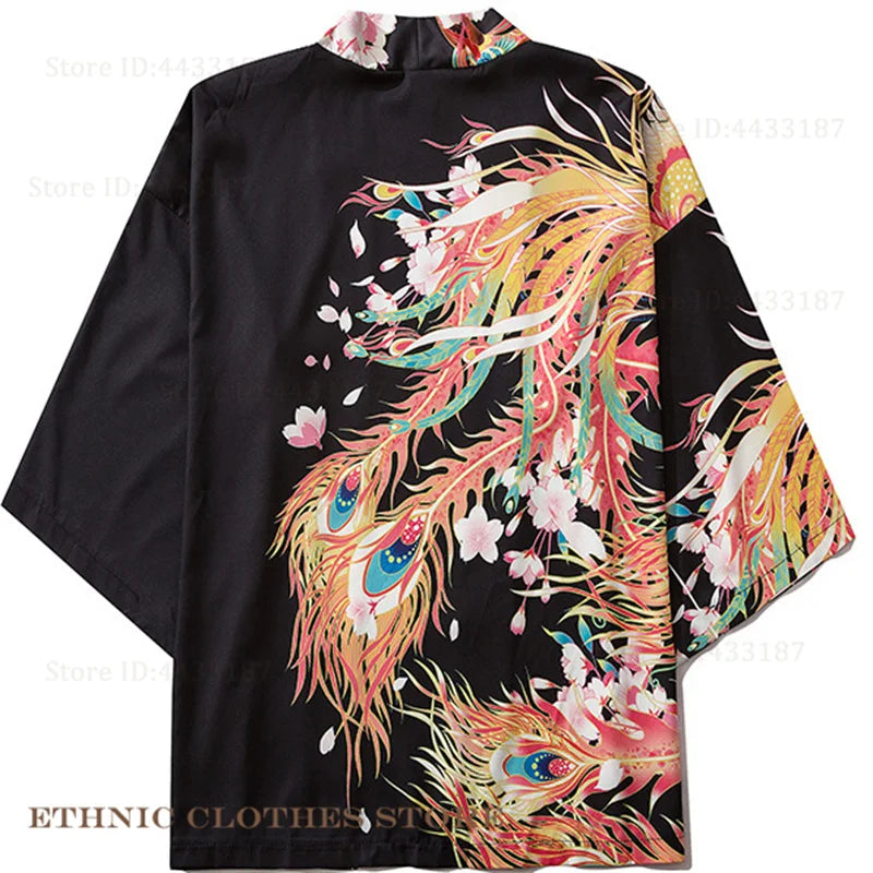 Plus Size 3XL 4XL 5XL Japanese Kimono Cardigan Cosplay Haori Yukata Top Adult Traditional Samurai Costume Loose Men Male Shirt