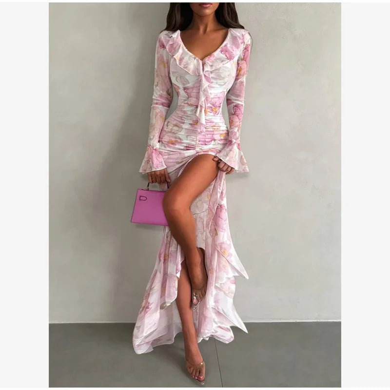 Flutter Sleeve Floral Maxi Dress