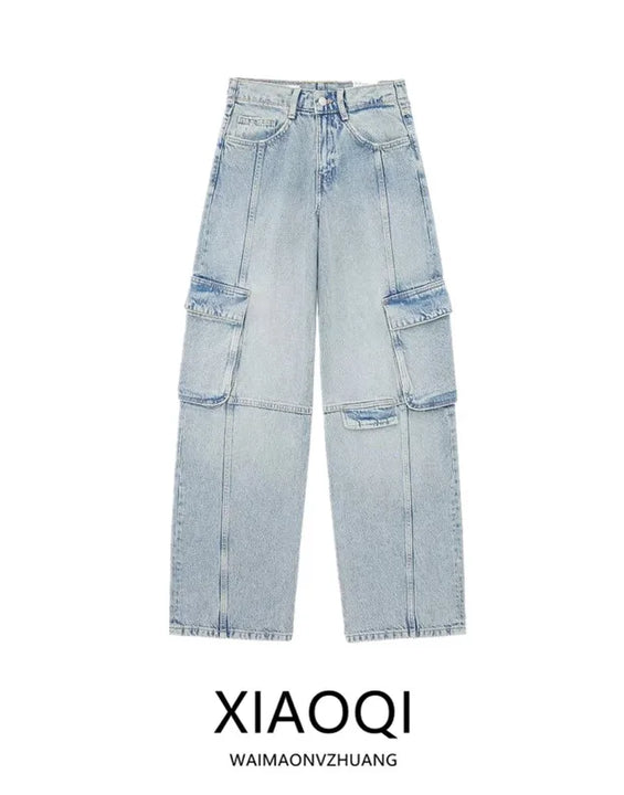 Spring Summer 2024 Women's Slimming Versatile Workwear Sle Mid-Waist Jeans Long Pants Classic Straight Leg Fit Casual Faion