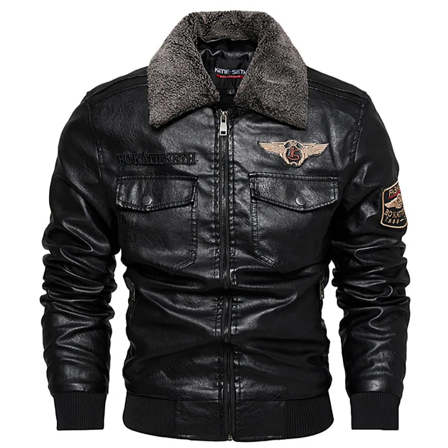 Pu Jacket Men Thick Warm Military Bomber Tactical Leather Jackets Mens Outwear Fleece Fur Collar Windbreaker Coat Male 6XL