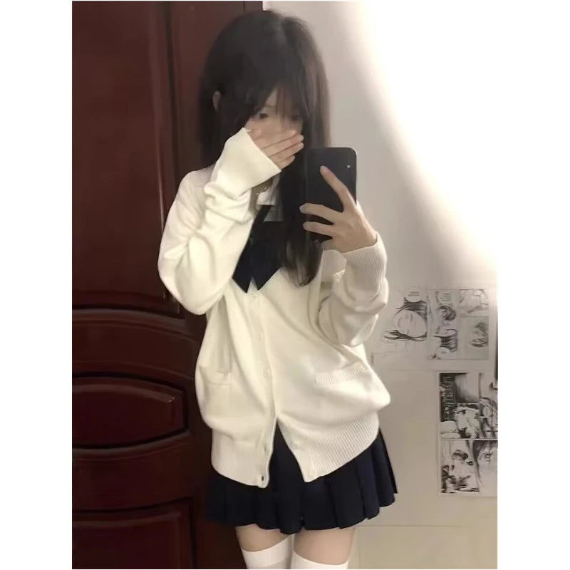 Original Deep ey JK orm Open Cardigan Knitted Long Sve Soft Girl School Sle Outerwear Faion Set for Women