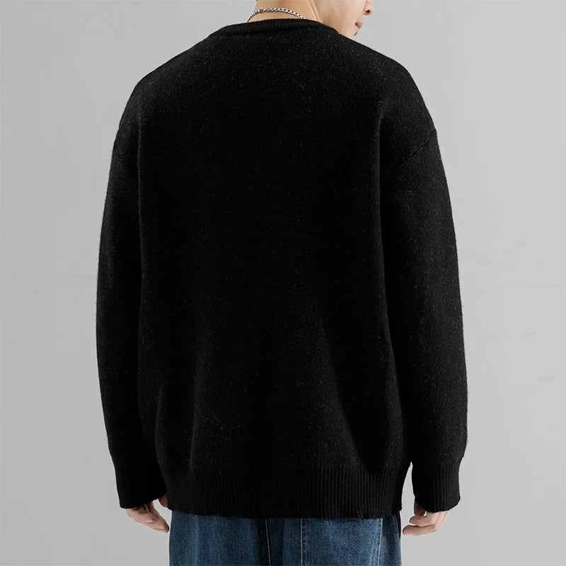 Trendy  Logo round Neck Knit Sweater Loose Fit Casual Base Layer Shirt for Men Autumn Winter New Arrival Fashion Urban Style