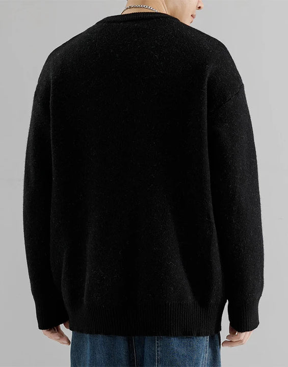 Trendy  Logo round Neck Knit Sweater Loose Fit Casual Base Layer Shirt for Men Autumn Winter New Arrival Fashion Urban Style