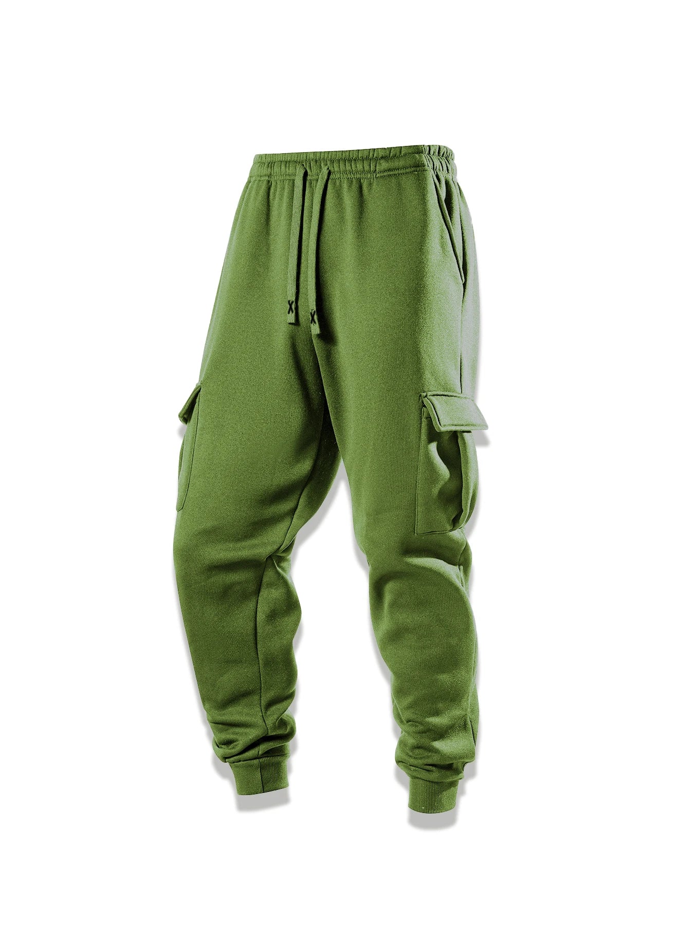 Men Cargo Pants Casual Sports Drawstring Sweatpants Spring Autumn Solid Color Patchwork Pockets Ankle Length Skinny Pencil Pants