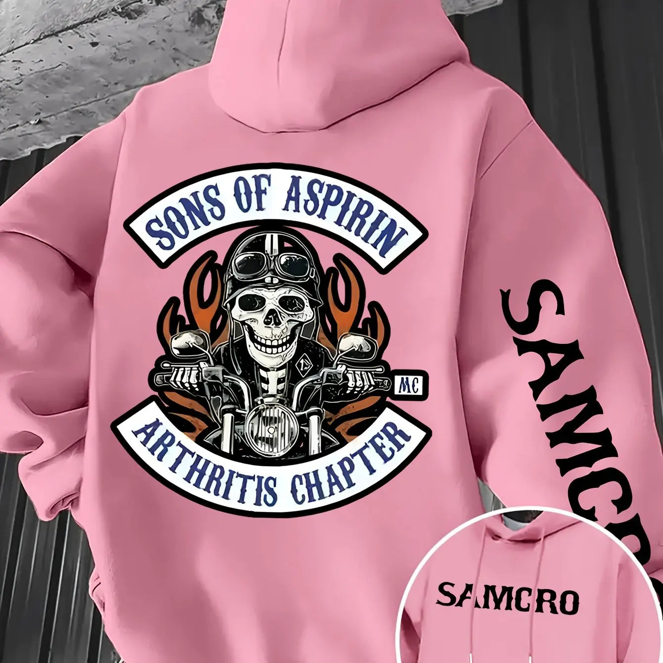 Men's Gothic Patterned Hooded Sweatshirt with Skull and Motorcycle Pattern on The Back Pullover Hoodie for Autumn and Winter