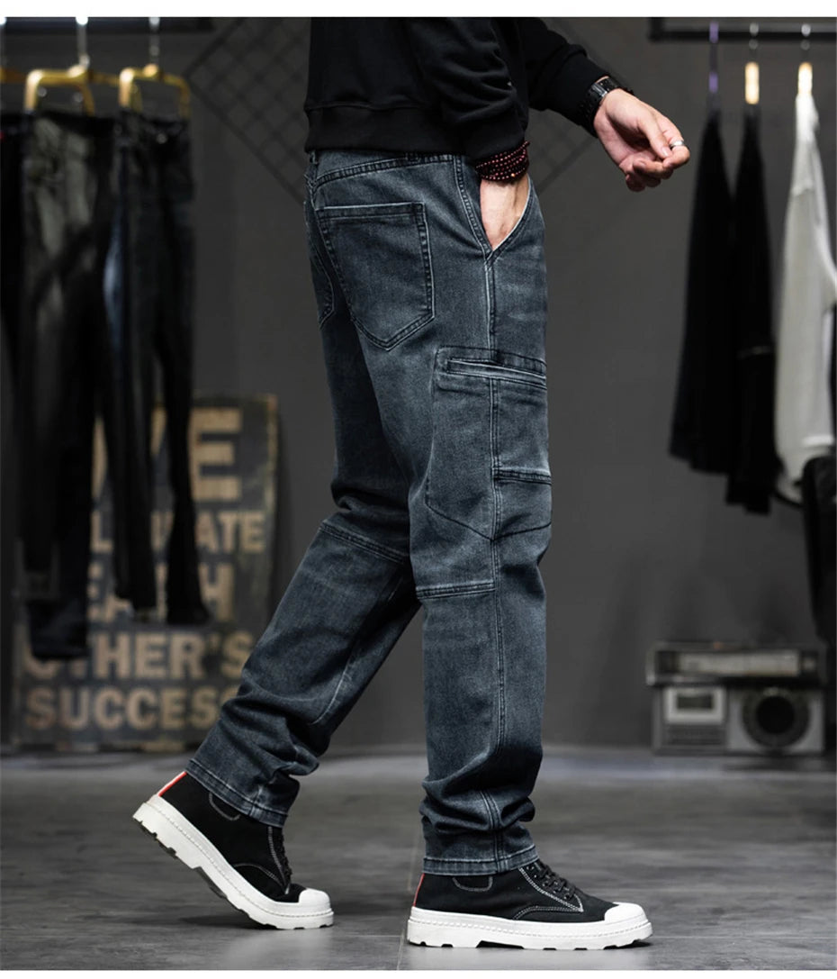 Baggy Jeans Men Plus Size 40 44 Denim Pants Fashion Pockets Cargo Jeans Pants Streetwear Loose Trousers Male Big Size Bottoms