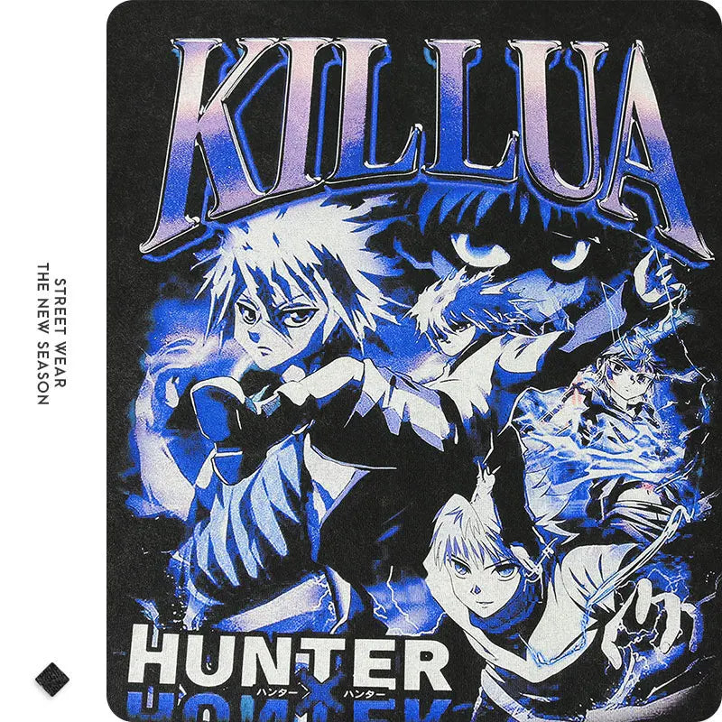 Killua Zoldyck Hoodies Vintage Washed Anime Hunter Hooded Sweatshirts Oversized Streetwear Manga Gon Kurapika Hoodie