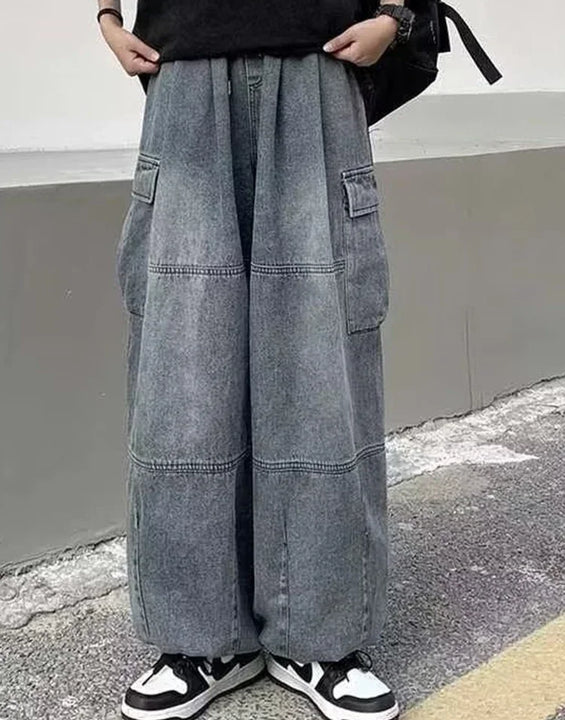Baggy Jeans Women Oversized Vintage Denim Pants Men Retro Harajuku Wide Leg Jeans Casual Loose Elastic Waist Streetwear Trousers