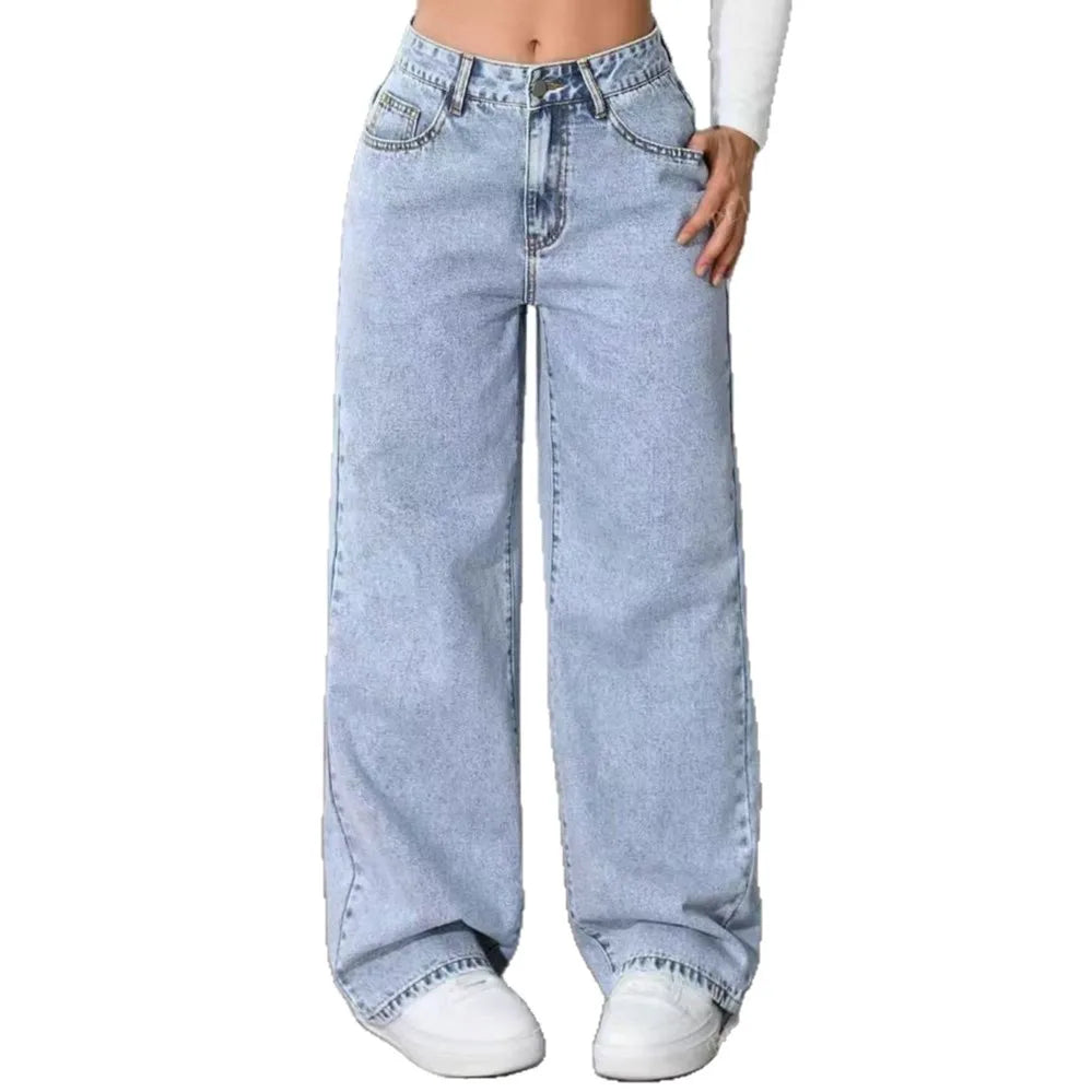 Size:S-5XL Women's Wide-Leg Jeans High-Waist Plus-Size Jeans Summer Autumn Girl Wide Leg Pants Straight-Leg Loose Casual Pants