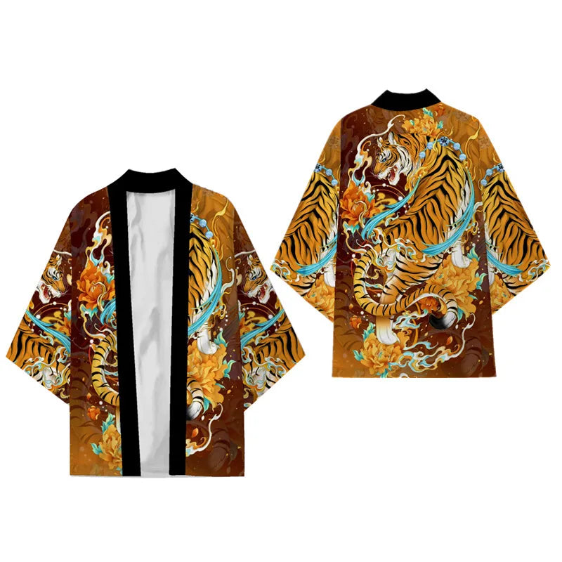 Oversize 3XL 4XL 5XL Japanese Kimono Cardigan Traditional Men's Samurai Cosplay Costume Chinese Style Print Dragon Yukata Haori