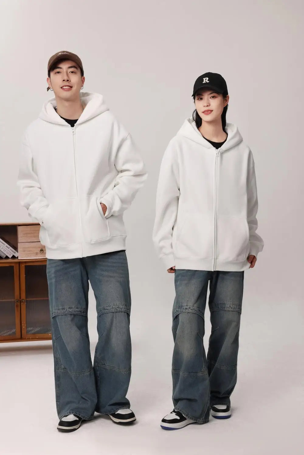Custom LOGO Zipper 500GSM Heavy Weight Fashion Men's Hoodies Winter Casual Thick Cotton Men's Top Solid Color Hoodies Sweatshirt