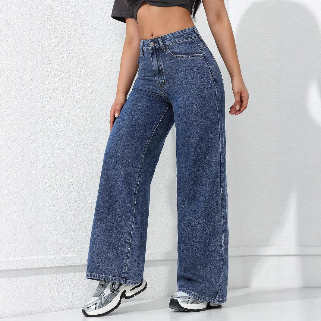 American Wide-leg Jeans for Women 2026 Spring New Style Washed Loose Slimming Straight-leg Floor-length Denim Trousers