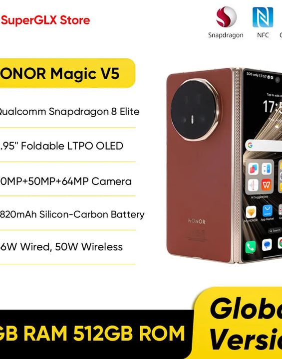 Original New HONOR Magic V5 Global Version 5G Foldable LTPO OLED 120Hz Display 7.95