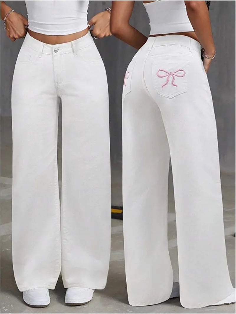 UNITIM Lady Versatile Washed Denim Trousers Women Straight Leg Slim Fit Jeans Pants Women Pockets Vintage Floor Length Trousers