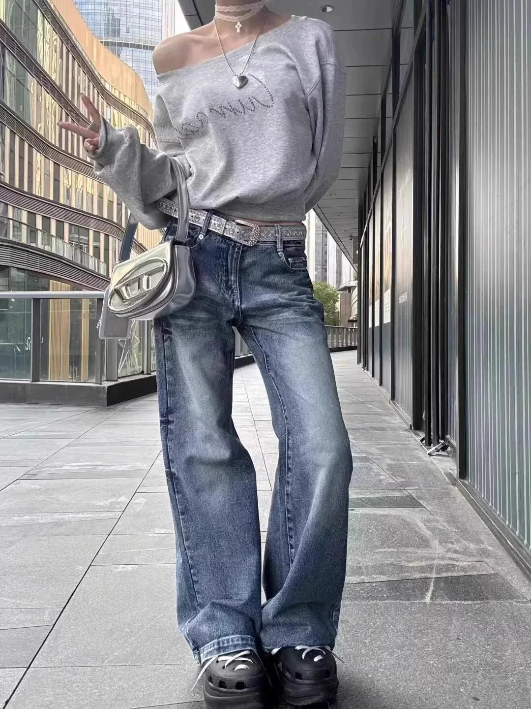 Cropped Off-Shoulder Streetwear Hoodie