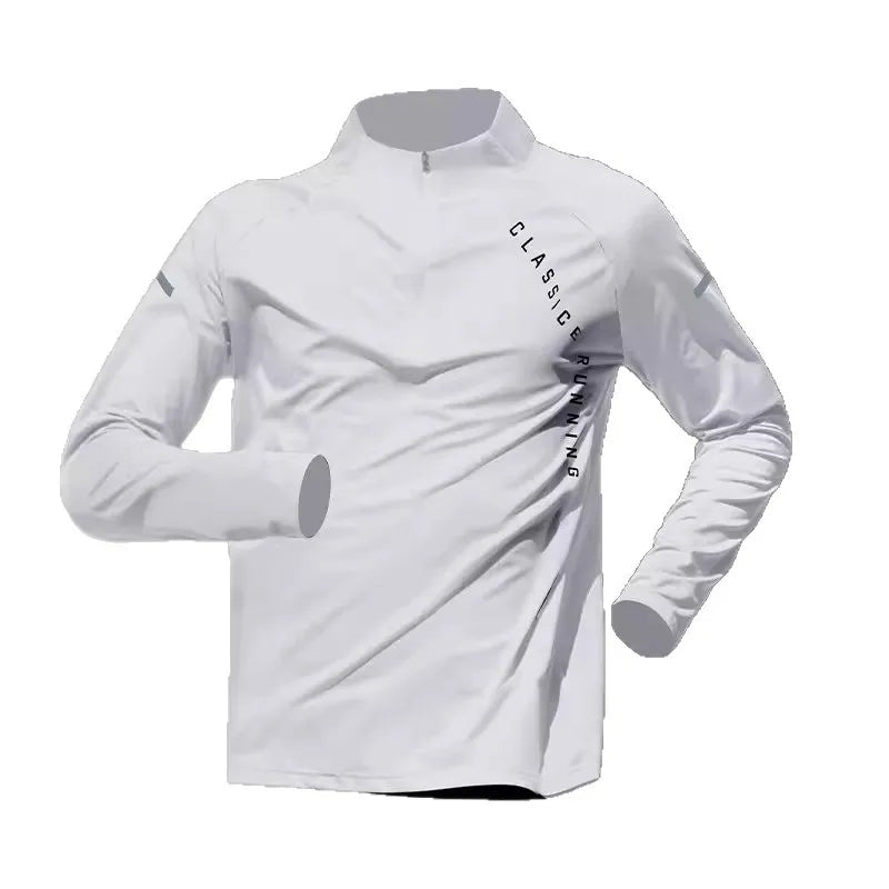 Quick Dry Long Sleeve Men's T-shirt Outdoor Casual Sports  Shirt Fitness Wear Half Zip up Breathable Polyester Fiber