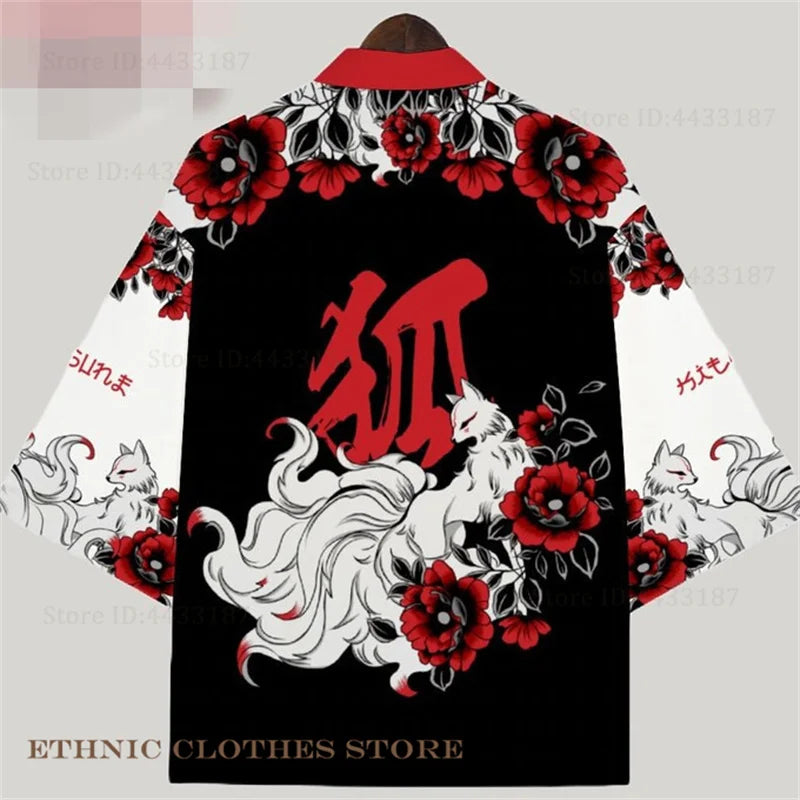 Plus Size 3XL 4XL 5XL Japanese Kimono Cardigan Cosplay Haori Yukata Top Adult Traditional Samurai Costume Loose Men Male Shirt