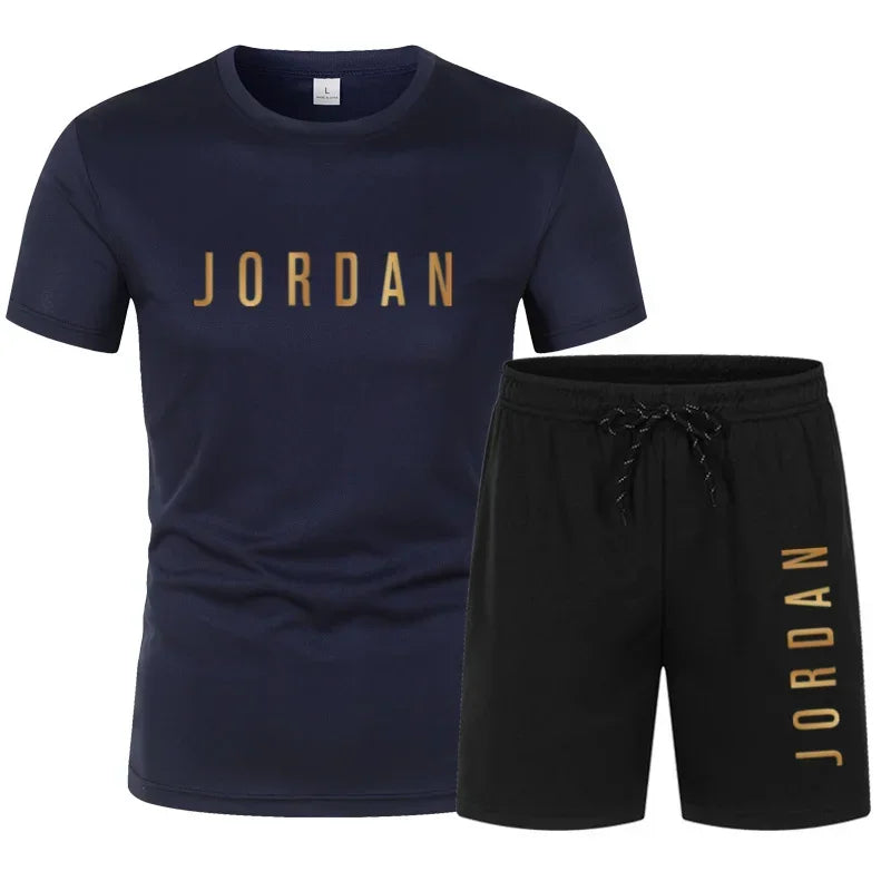 Summer Fashion Trendy Casual Sports Two Piece Set Youth Men's Short sleeved T-shirt+Shorts Set