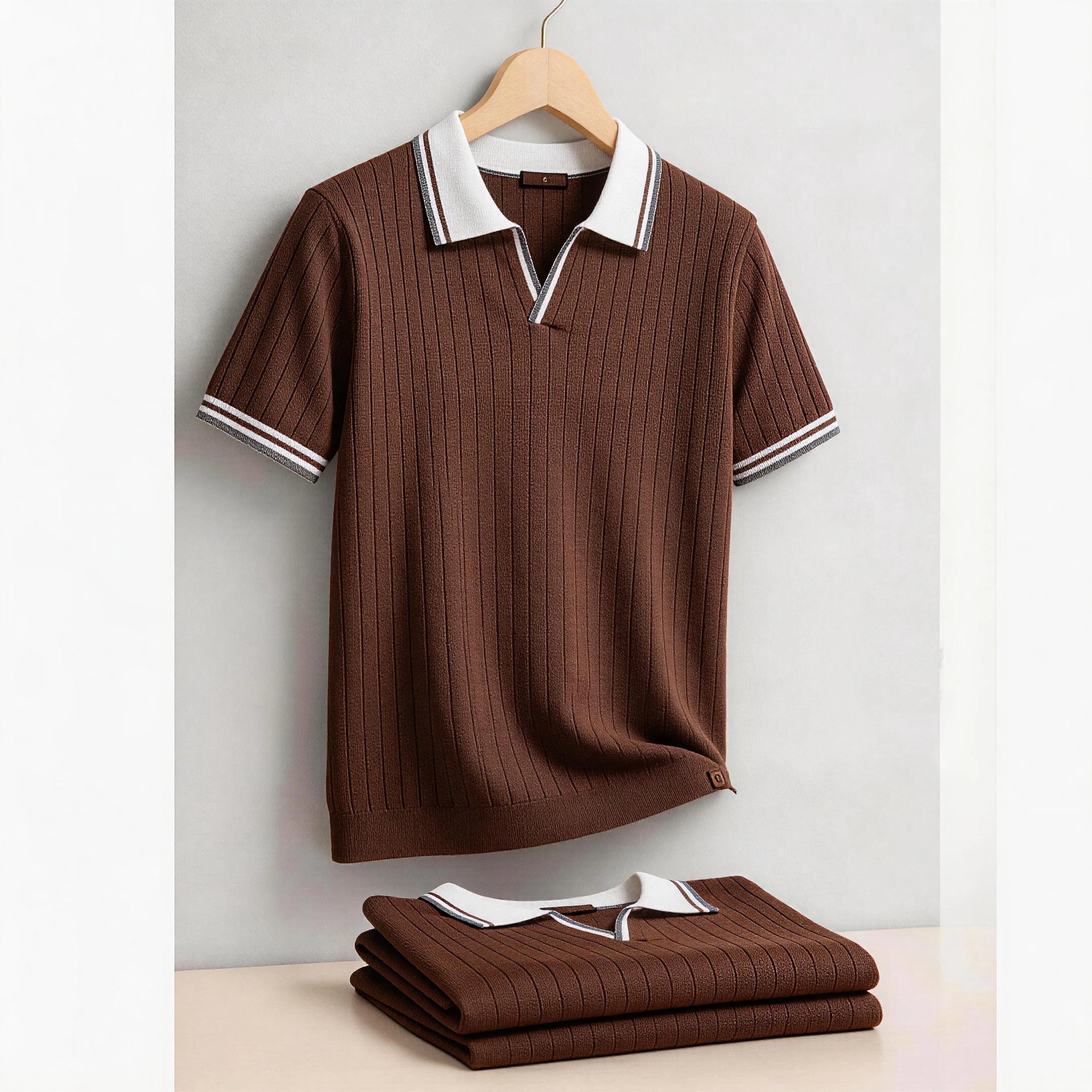 AIOPESON Men's Polo Shirt 100% Cotton Soft Skin Friendly Solid Color Collar Elegant Casual Old Money Style Men Clothing