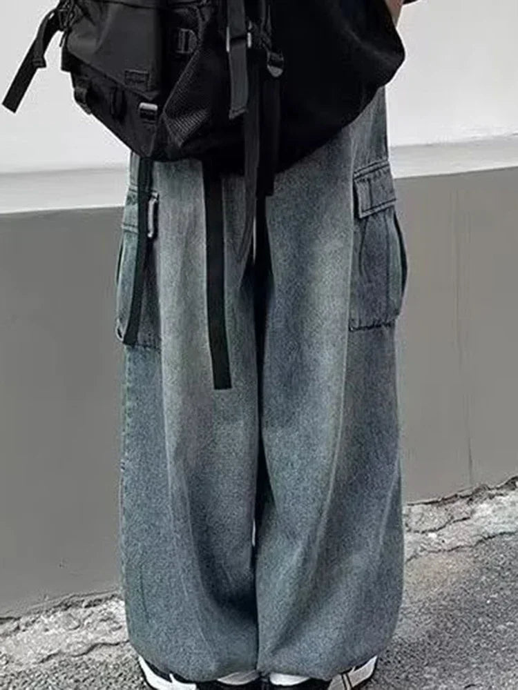 Baggy Jeans Women Oversized Vintage Denim Pants Men Retro Harajuku Wide Leg Jeans Casual Loose Elastic Waist Streetwear Trousers