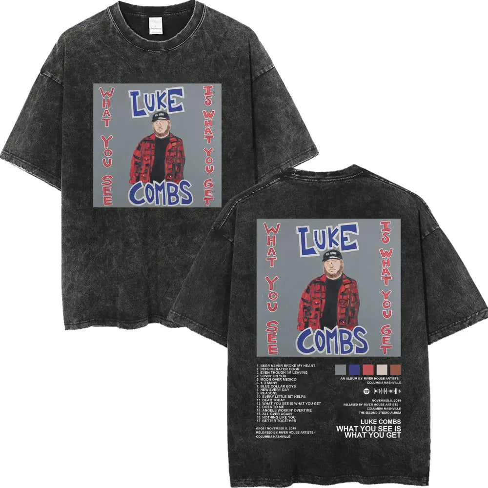 Vintage Washed Luke Combs Tour 2026 Merch T-shirts Men Women Fashion Y2k Oversized T-shirt Summer Casual Short Sleeve T Shirt