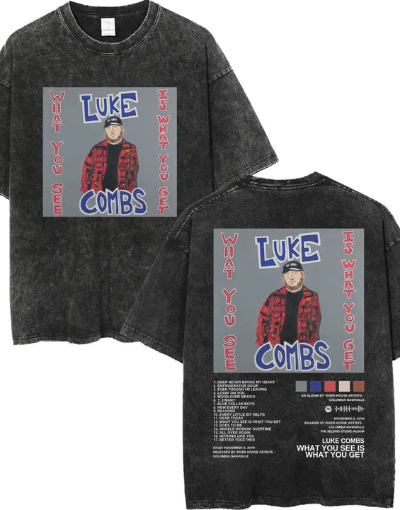 Vintage Washed Luke Combs Tour 2026 Merch T-shirts Men Women Fashion Y2k Oversized T-shirt Summer Casual Short Sleeve T Shirt
