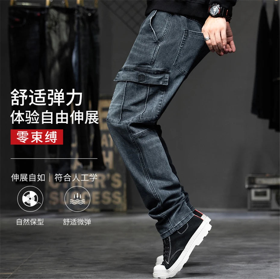 Baggy Jeans Men Plus Size 40 44 Denim Pants Fashion Pockets Cargo Jeans Pants Streetwear Loose Trousers Male Big Size Bottoms