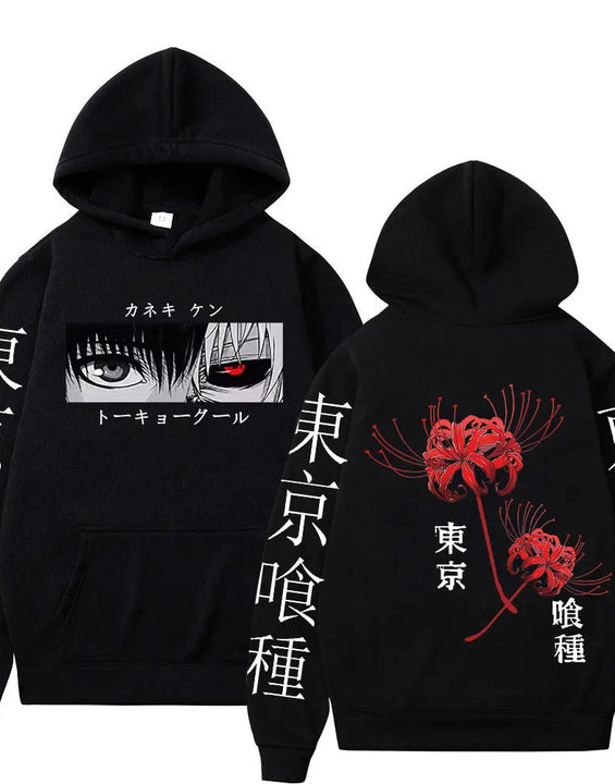Anime Tokyo Ghoul Spider Lily Hoodies Manga Cool Ken Kaneki Eyes Men Women Sweatshirts Fashion Harajuku Long Sleeve Pullovers