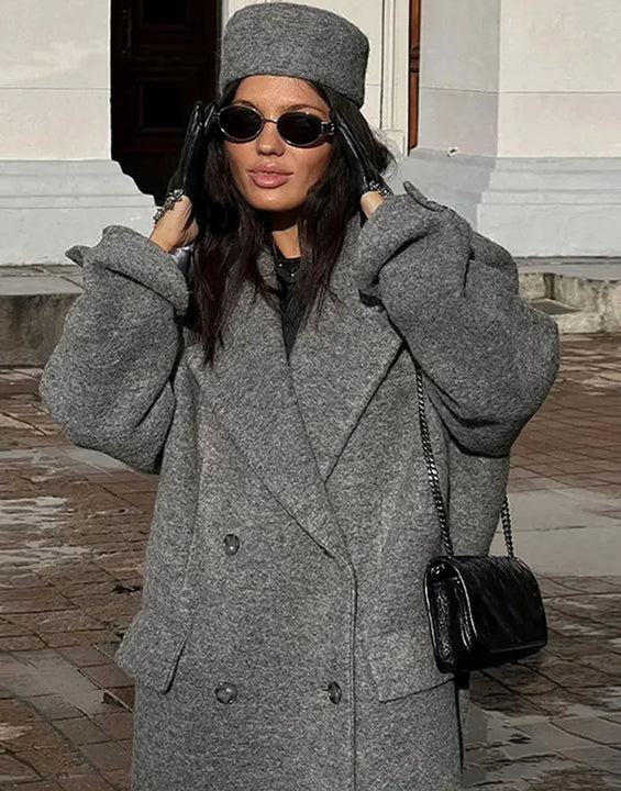 Solid Warm Elegant Women Coat Turn-down Collar Long Sleeve Jacket Casual Winter Autumn Long Outerwears Lady Fashion Loose Coats