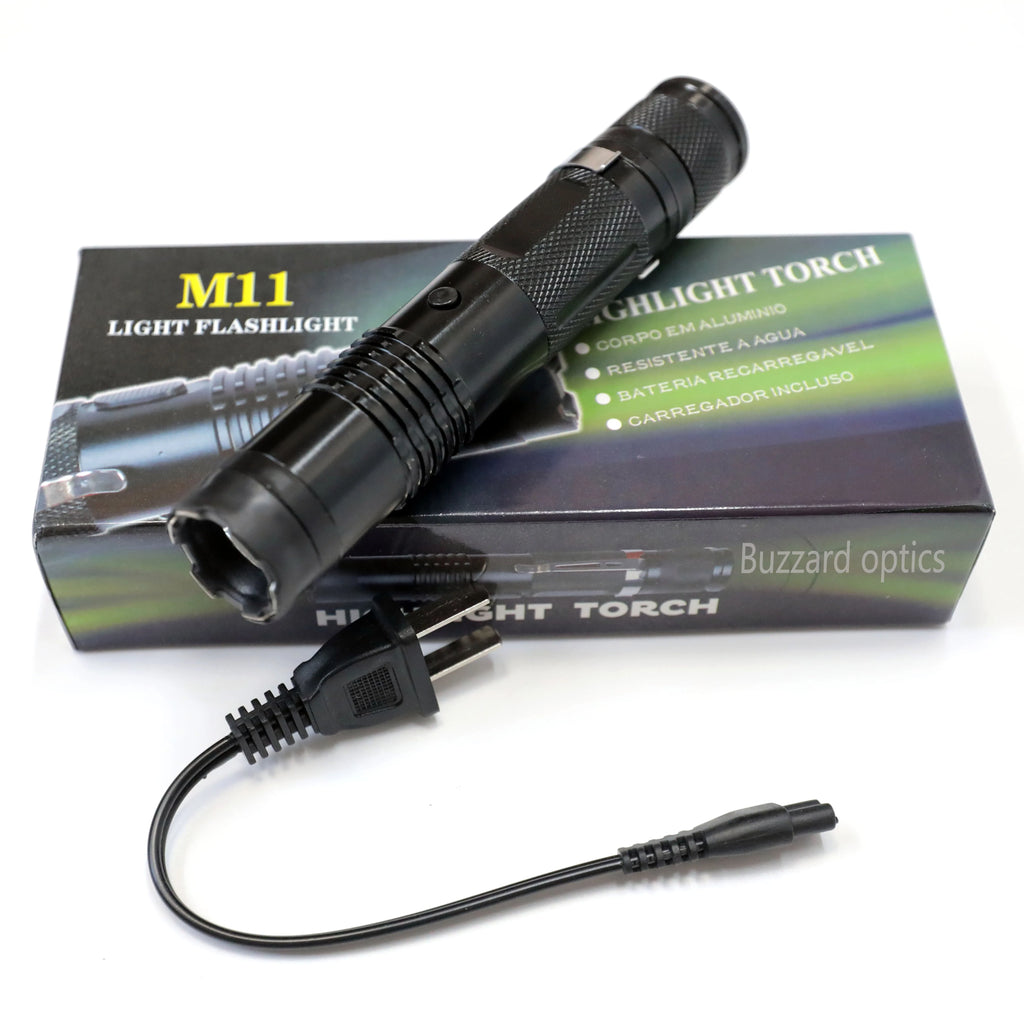 Rechargeable Defense LED Flashlight BUZZARD M11 Tactical Torch for Home Security Camping Hiking Emergency Outdoor Use