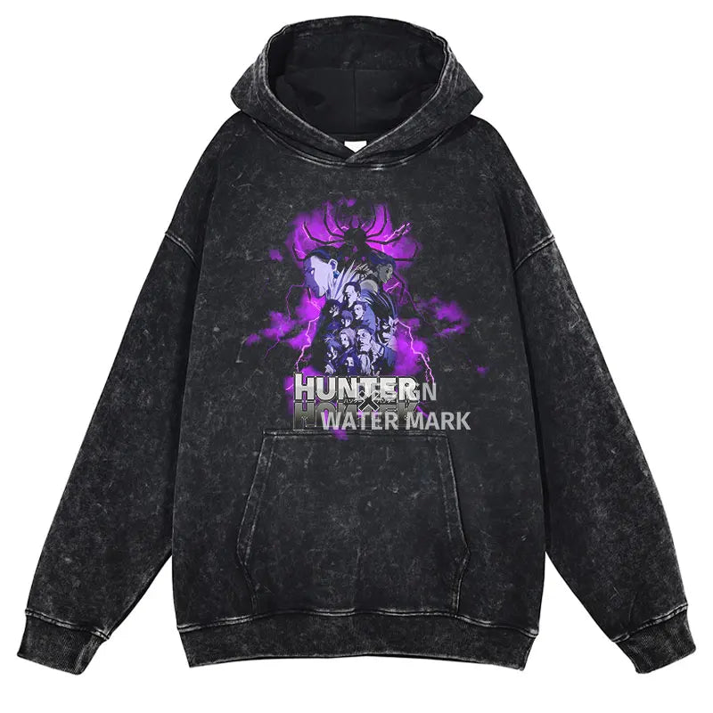 Killua Zoldyck Hoodies Vintage Washed Anime Hunter Hooded Sweatshirts Oversized Streetwear Manga Gon Kurapika Hoodie