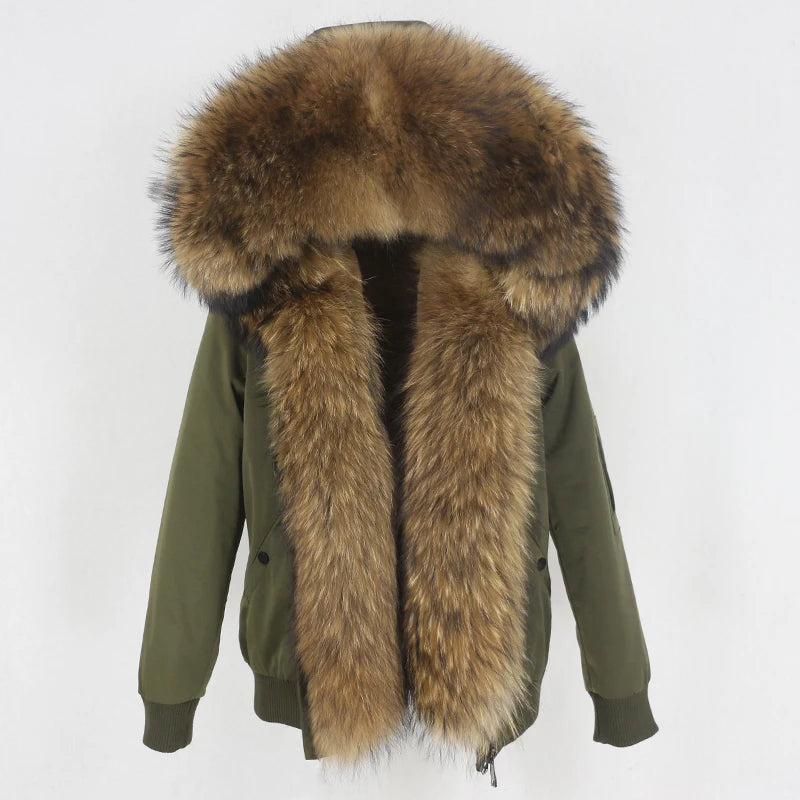 2023 New Bomber Waterproof Parka Winter Jacket Women Natural Real Raccoon Fur Hood Coat Detachable Thick Warm Outerwear