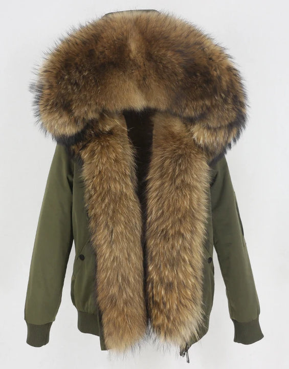 2023 New Bomber Waterproof Parka Winter Jacket Women Natural Real Raccoon Fur Hood Coat Detachable Thick Warm Outerwear