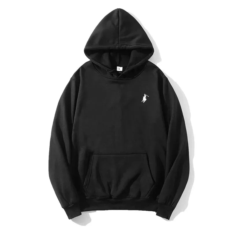 2026 polo print hooded sweatshirt for autumn and winter, suitable both men women, loose white couple's casual