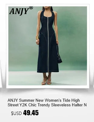 ANJY Spring Autumn New Women Washed Vintage Ripped Design High Street Jeans Trendy Fashion Straight Versatile Denim Pants A23084