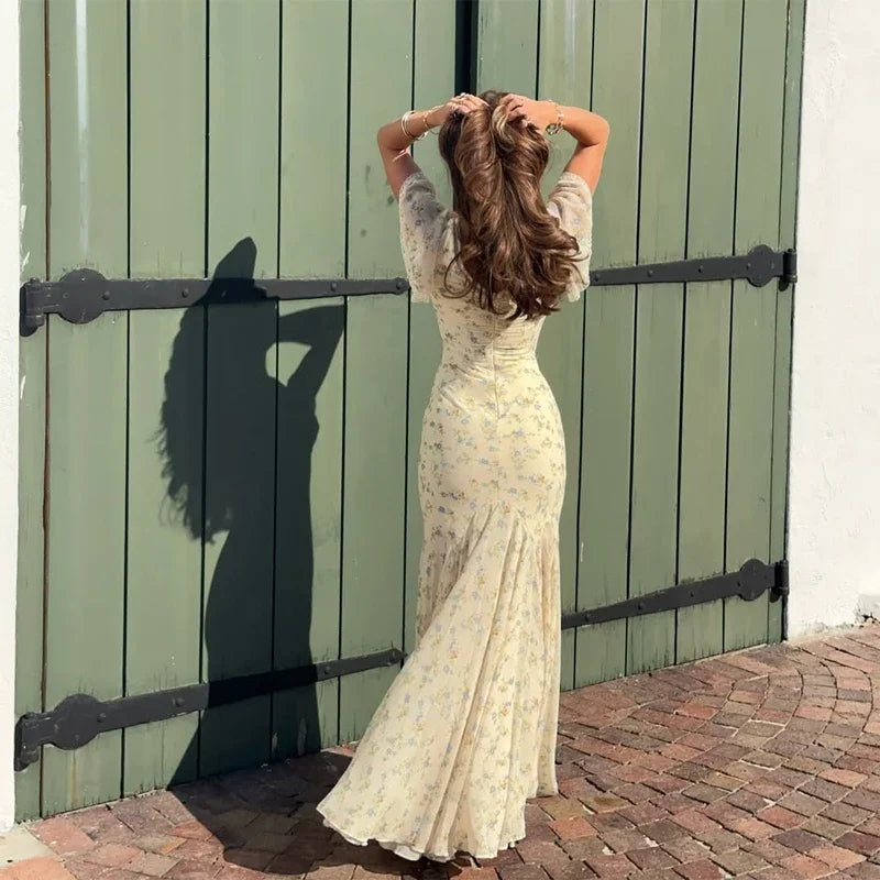 Flutter Sleeve Floral Maxi Dress
