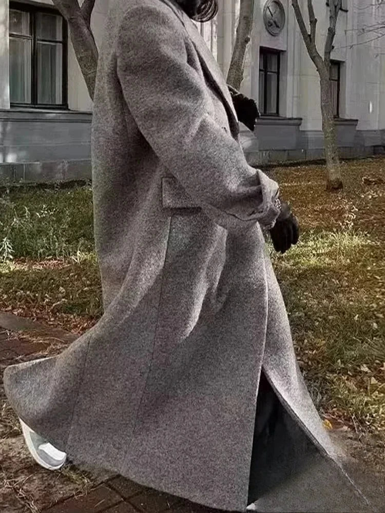 KONDALA Vintage Casual Chic Solid Women Overcoat Double Breasted Oversized Long Jackets Fashion 2025 Autumn Winter Thick Coats