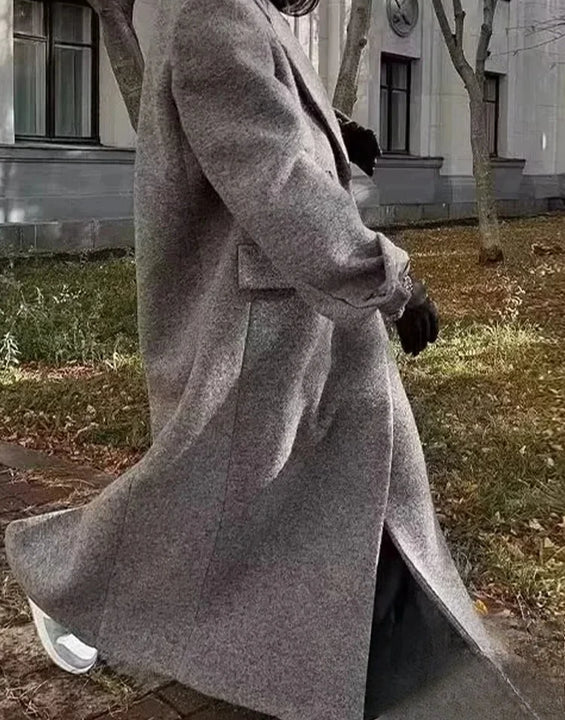 KONDALA Vintage Casual Chic Solid Women Overcoat Double Breasted Oversized Long Jackets Fashion 2025 Autumn Winter Thick Coats
