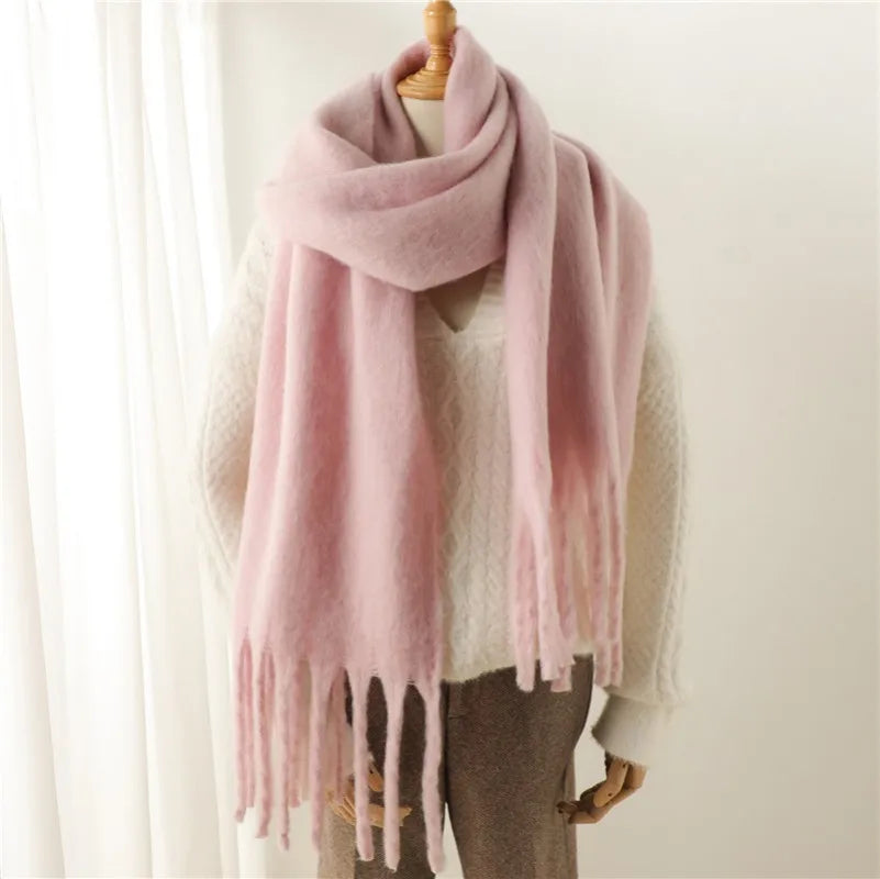 Women Winter Warm Luxury Imitation Cashmere Scarves Solid color Fashion Shawl Wrap Ladies Blanket Foulard Pashmina Bandana Scraf