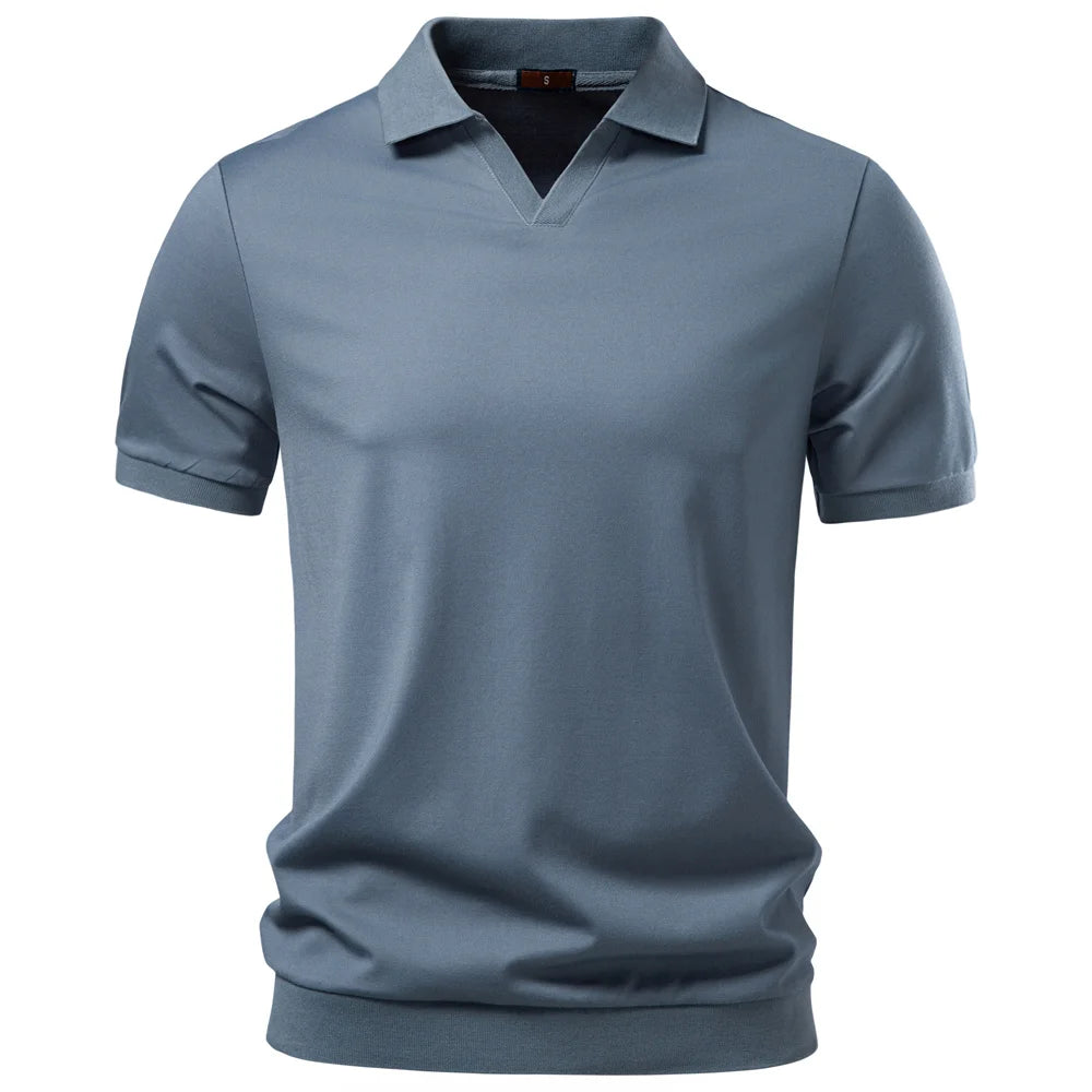 AIOPESON Men's Breathable Silky Polo Shirt Solid Color Soft Skin-Friendly Casual Cool Old Money Style Male Polo Shirts