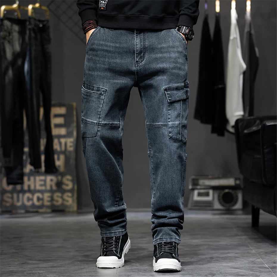 Baggy Jeans Men Plus Size 40 44 Denim Pants Fashion Pockets Cargo Jeans Pants Streetwear Loose Trousers Male Big Size Bottoms