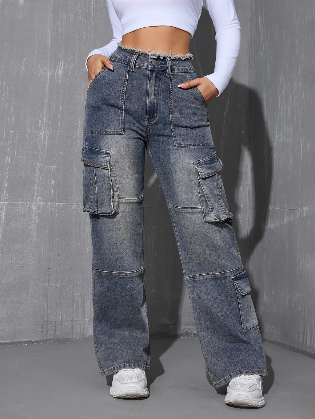 2025 Autumn/Winter Women's Denim Pants, Side-Pocket Design with Multiple Pockets, Original Denim Fabric Patchwork, Original Flan