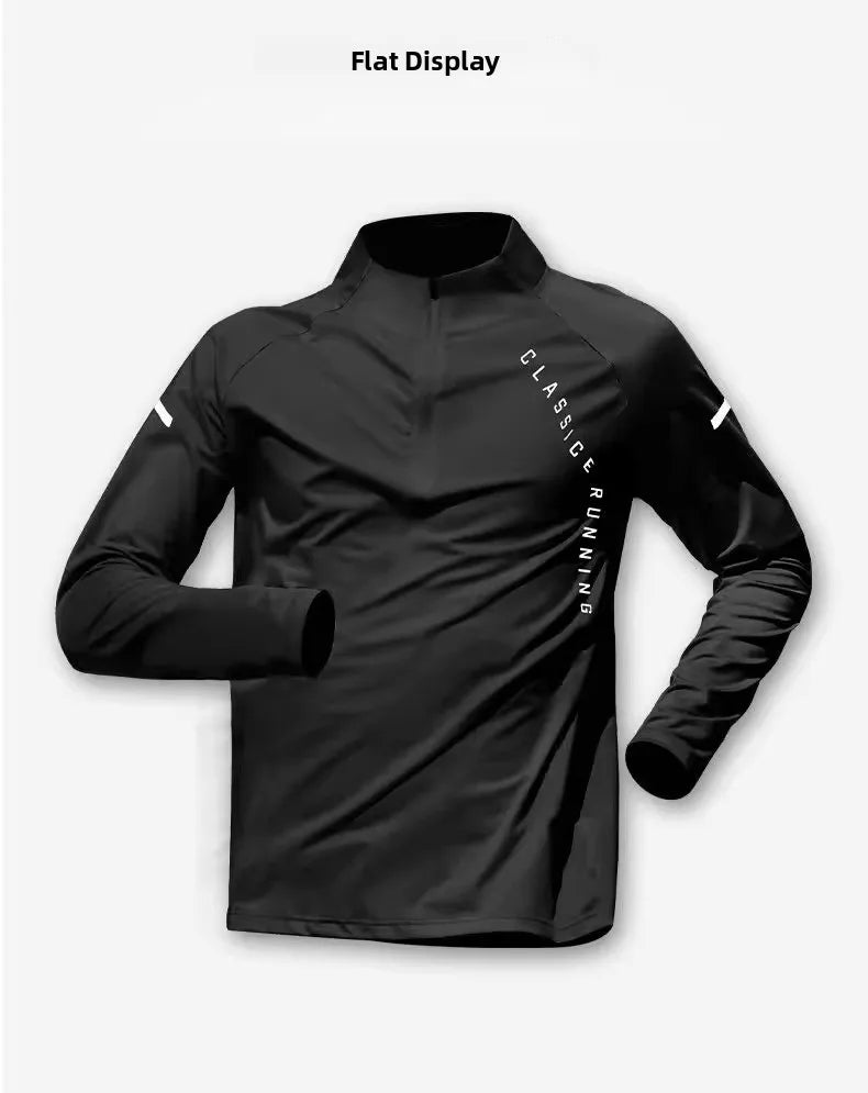 Quick Dry Long Sleeve Men's T-shirt Outdoor Casual Sports  Shirt Fitness Wear Half Zip up Breathable Polyester Fiber